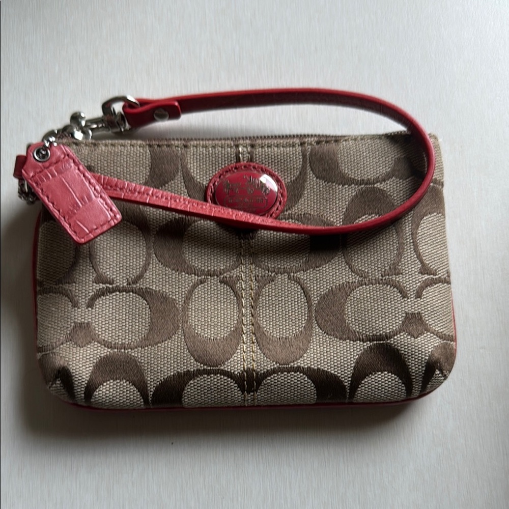 Coach Brown and Pink Clutch with Signature Design